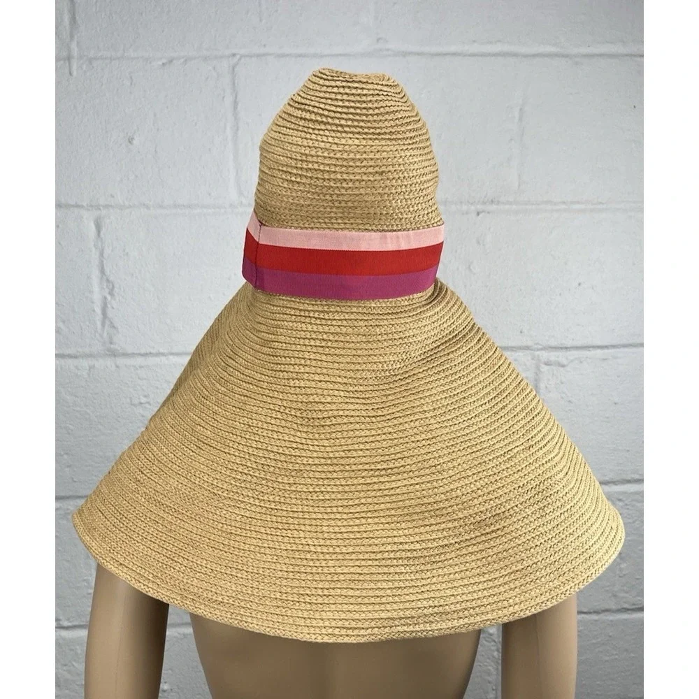 Trina Turk Palmas‎ Oversized Sun Hat OS NWOT Pink Ribbon Tan Floppy Resort Beach
